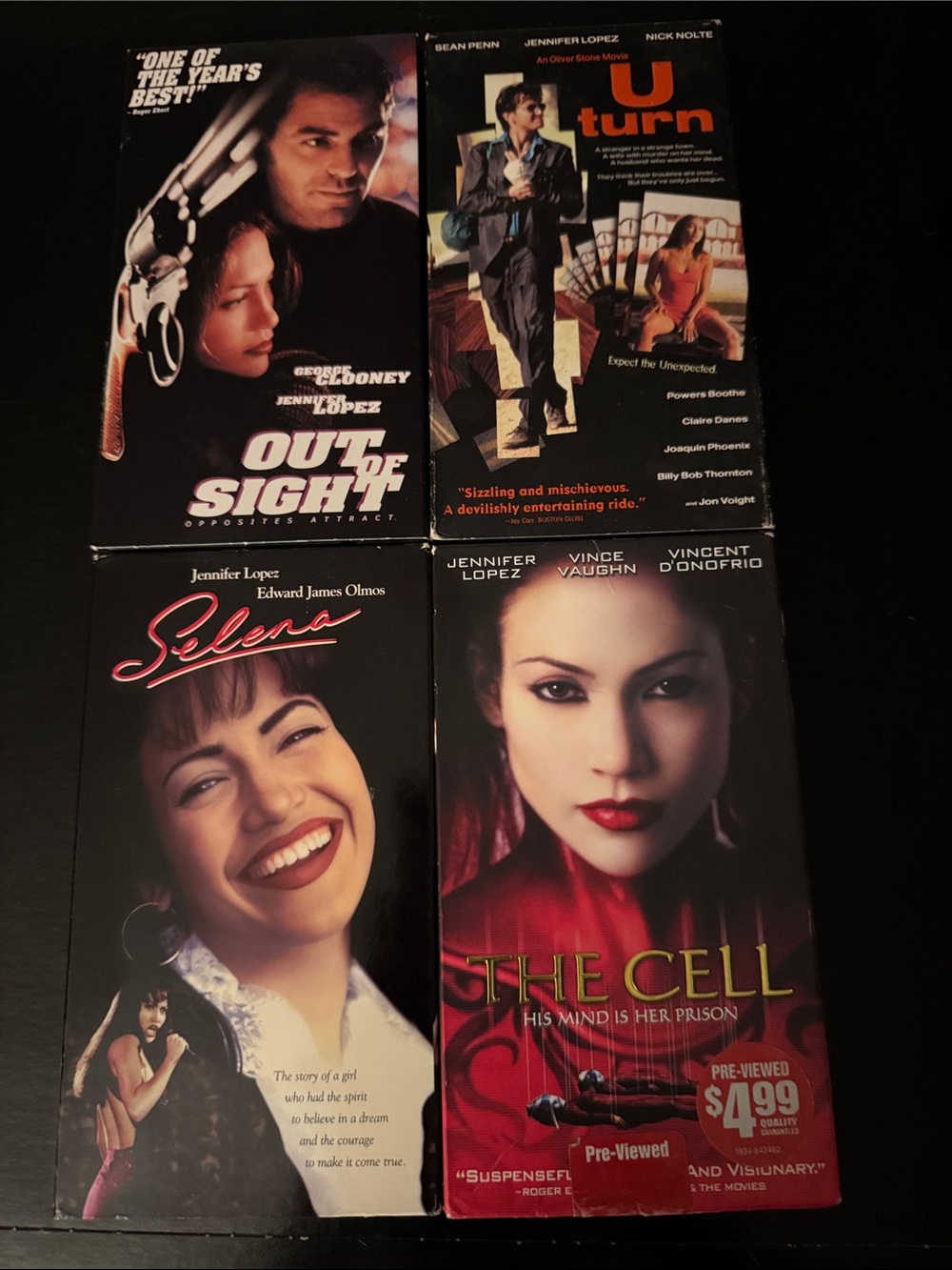 Jennifer Lopez 4 Movies VHS 📼 lot ~ Selena, The Cell, U-turn, Out of Sight, ~ 💫